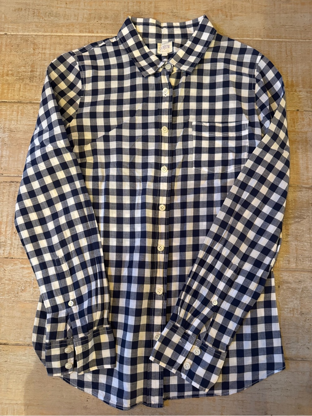 J. Crew Navy and White Gingham Button-Down Shirt